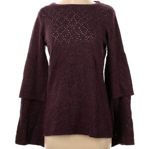 🧶 Elisabetta Franchi Alpaca Wool Lacey Tiered Long Sleeve Sweater Maroon